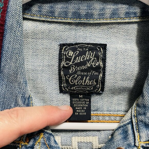 Vintage Y2K Lucky Brand Size Medium Denim Jacket Embroidered Boho Bird - Picture 5 of 5